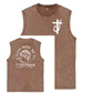 Jesus Made Me A Fisherman  Pattern Sleeveless Cotton Washed Printed Loose Vest