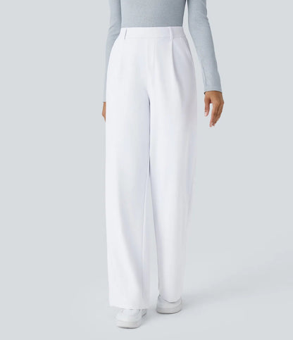 Urbntees Women's High Waisted Straight Leg Work Trousers with Side Pockets