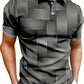 Men's Luxury Gold Grid Pattern Polo Shirt Slim Fit Casual T-Shirt