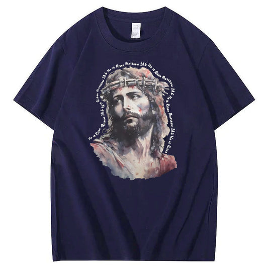 Watercolor Jesus Pattern Print Crew Neck T-Shirt