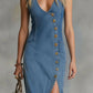 2026 Retro Sleeveless Denim Maxi Dress | V-Neck Button High Slit Bodycon Dress | Effortless Casual Outfit for Women