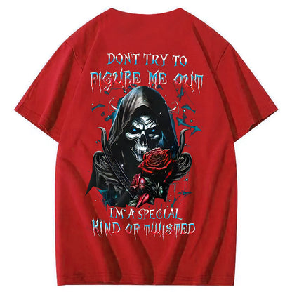 Don't Try To Figure Me Out Skull Pattern  Print 100%Cotton T-Shirt