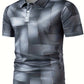 Men's Luxury Gold Grid Pattern Polo Shirt Slim Fit Casual T-Shirt