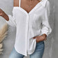 Women's Spring/Summer Asymmetrical Cold-Shoulder Blouse | Collared Button-Down with Textured Fabric and 3/4 Sleeves