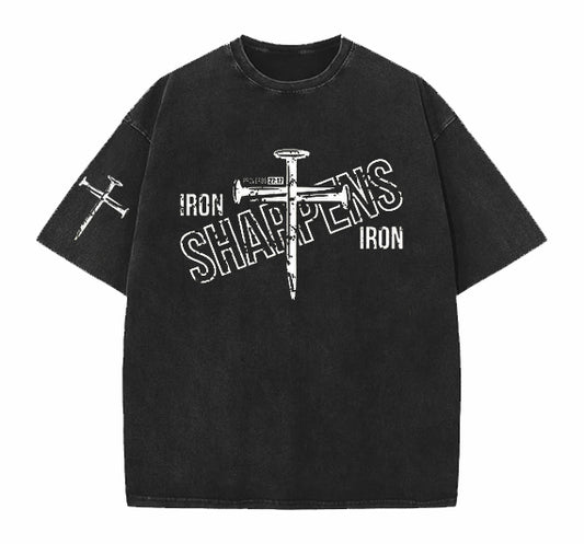 Iron Shappens Cross Easter Jesus Christ  faith And God Washed And Distressed Craft Pint Pattern Crew Neck T-Shirt