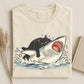 Fat Cat Vs Shark Shirt, Meme Hilarious Cat Riding Shark Funny Ocean Graphic Tee