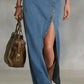 2026 Retro Sleeveless Denim Maxi Dress | V-Neck Button High Slit Bodycon Dress | Effortless Casual Outfit for Women