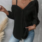 Women's Spring/Summer Asymmetrical Cold-Shoulder Blouse | Collared Button-Down with Textured Fabric and 3/4 Sleeves