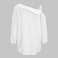 Women's Spring/Summer Asymmetrical Cold-Shoulder Blouse | Collared Button-Down with Textured Fabric and 3/4 Sleeves