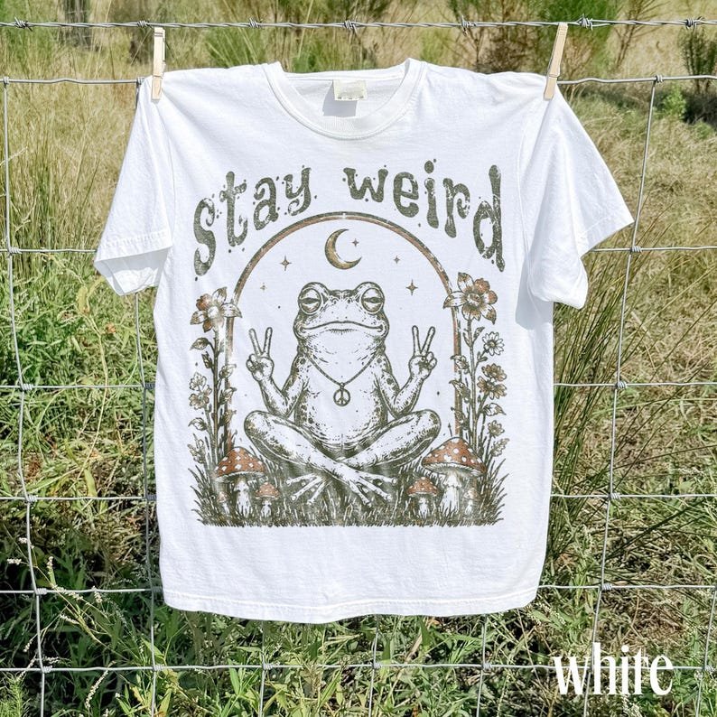 Stay Weird Peace Frog Graphic Tee Shirt, Hippie Cottagecore Frog Shirt ...