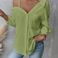 Women's Spring/Summer Asymmetrical Cold-Shoulder Blouse | Collared Button-Down with Textured Fabric and 3/4 Sleeves