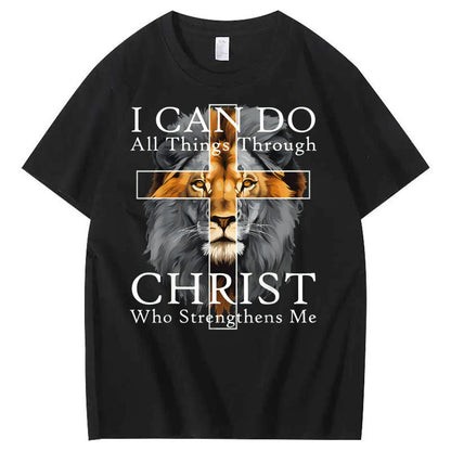 I Can Do All Things Through Christ Who Strengthens Me Pattern Print 100%Cotton T-Shirt