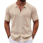 Men's Knit Button-Down Shirts, Short-Sleeve Summer Casual Shirts, Vintage Beach Vacation Shirts