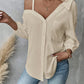Women's Spring/Summer Asymmetrical Cold-Shoulder Blouse | Collared Button-Down with Textured Fabric and 3/4 Sleeves