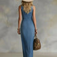 2026 Retro Sleeveless Denim Maxi Dress | V-Neck Button High Slit Bodycon Dress | Effortless Casual Outfit for Women
