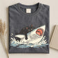 Fat Cat Vs Shark Shirt, Meme Hilarious Cat Riding Shark Funny Ocean Graphic Tee