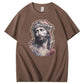 Watercolor Jesus Pattern Print Crew Neck T-Shirt