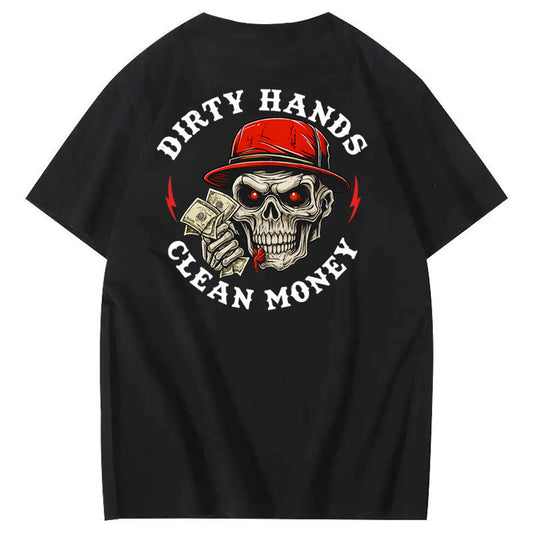 Dirty Hands Clean Money  Pattern Print 100%Cotton T-Shirt