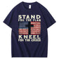 Stand For The Flag Kneel For The Cross Pattern Print 100%Cotton T-Shirt
