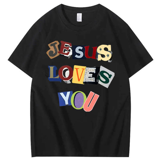 T-shirt med mønstertryk i 100% bomuld og Jesus-motiv