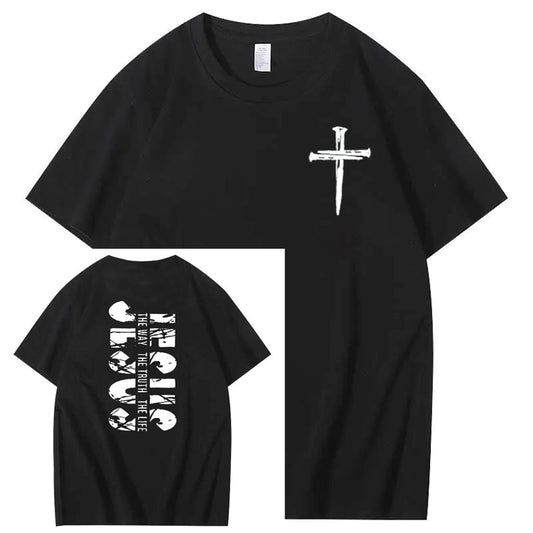 Jesus The Way The Truth The Life  Pattern Print Crew Neck T-Shirt