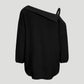 Women's Spring/Summer Asymmetrical Cold-Shoulder Blouse | Collared Button-Down with Textured Fabric and 3/4 Sleeves