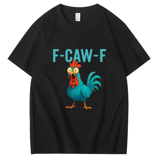 F-Caw-F Crazy Blue Chicken Pattern100% Cotton T-Shirt