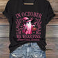 Women's In October We Wear Pink Halloween Ghost Breast Cancer Awareness Warrior V-Neck Tee