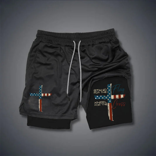 Stand For The Flag Kneel For The Cross 4th Of July Print Shorts Pants