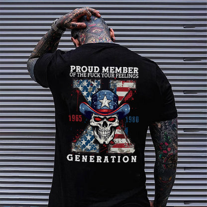 PROUD MEMBER OF THE FUCK YOUR FEELINGS USA Flag Skull Print Men's T-shirt
