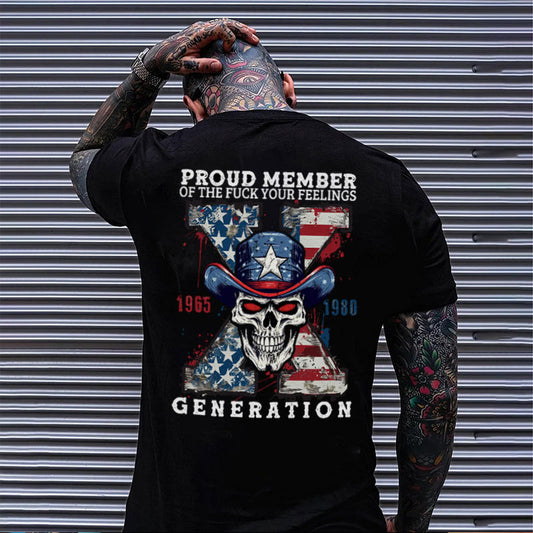 PROUD MEMBER OF THE FUCK YOUR FEELINGS USA Flag Skull Print Men's T-shirt