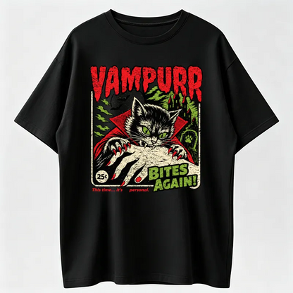 Vampire Cat Shirt, Retro Halloween Graphic Tee, Funny Spooky Cat T-Shirt