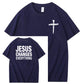 Jesus Changes Everything Pattern Print Crew Neck T-Shirt