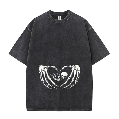Skeleton Hands Heart Bone Baby Funny Gothic Mom Love Washed T-Shirt