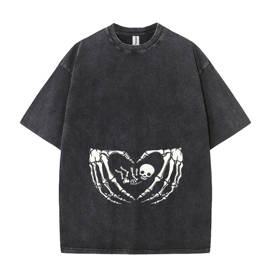 Skeleton Hands Heart Bone Baby Funny Gothic Mom Love Washed T-Shirt