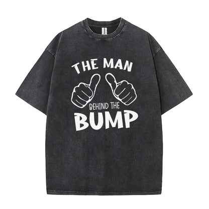 Proud The Man Behind The Bump Funny Pregnancy Dad Soft Washed Tee