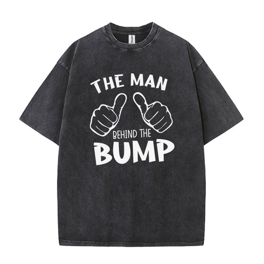 Proud The Man Behind The Bump Funny Pregnancy Dad Soft Washed Tee