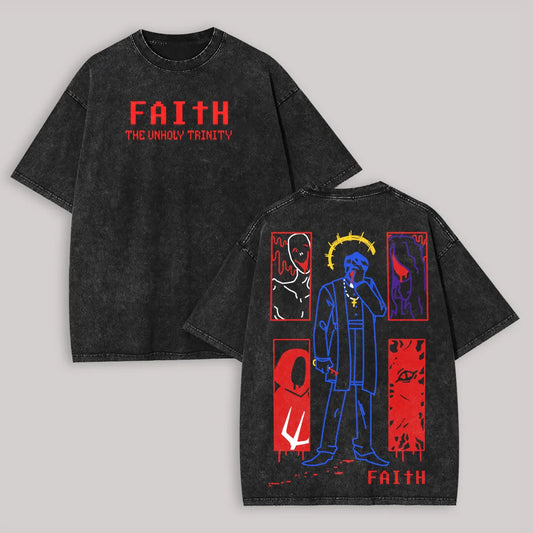 FAITH Horror Game Vintage Washed Tee Unisex Heavyweight Cotton T-Shirt