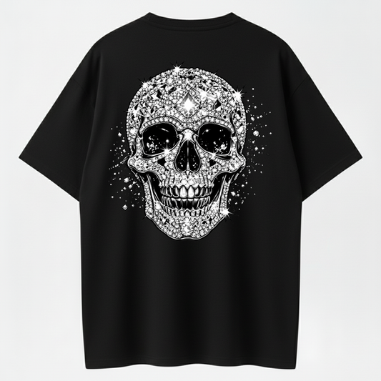 Men's Sparkling Diamond Skull Graphic T-Shirt – Gothic Punk Short Sleeve Tee