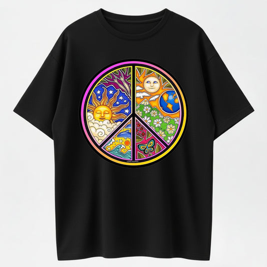 Psychedelic Floral Peace Tee Universe & Nature Art Print Short Sleeve