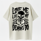 Gothic Style Dark T-shirt – ‘Love Me Like My Demons Do’ Skull and Heart Hands