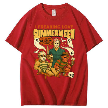 I Freaking Love Summerween Funny Pattern  Print 100%Cotton T-Shirt