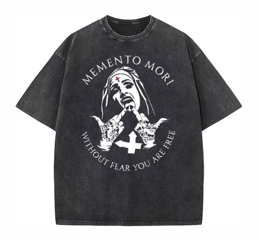 Memento Mori Uden Frygt Du Er Fri Sjov Påske Jesus Kristus Vasket Og Useriøs Håndværksmønster T-shirt med Rund Hals