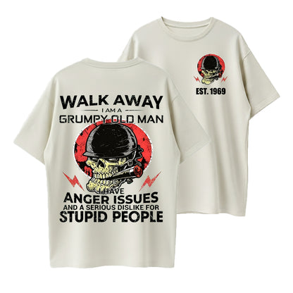 Vintage Skull Walk Away I Am A Grumpy Old Man T-Shirt (Custom Year 1969-1980) - 100% Cotton