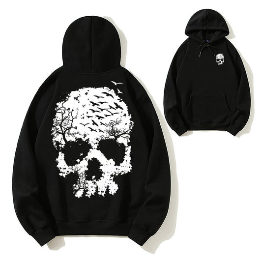 Vintage Hoodie with Skull Print, Oversized Pullover Sweatshirt Featuring Distressed Skeleton Graphic and Minimal Dark Aesthetic Design, Unisex Streetwear Hoodie for Men Women, Trendy Autumn Winter Daily Wear
