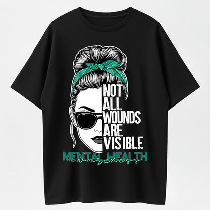 Urbntees "Not All Wounds Are Visible" Mental Health Awareness Woman Graphic Cotton Tee
