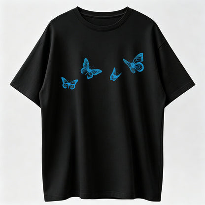 Blurring Butterfly Print Tee Oversized Fit Blurring Butterfly Graphic Psychedelic Print Y2K Unisex Streetwear Top