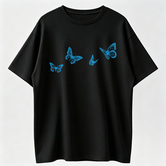 Blurring Butterfly Print Tee Oversized Fit Blurring Butterfly Graphic Psychedelic Print Y2K Unisex Streetwear Top