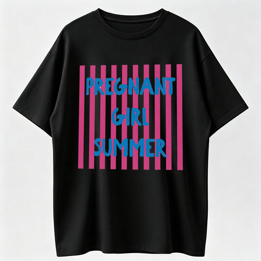 Pregnant Girl Summer Cute Pink Striped Pregnancy Announcement T-Shirt