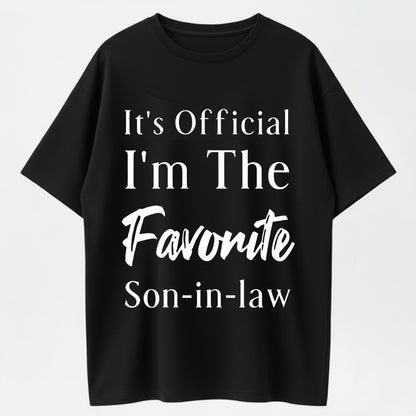 Men's "Favorite Son-in-Law" Letter Pattern Round Neck Short-Sleeved T-Shirt Classic Cotton Dark Blue Breathable Stylish Casual Top